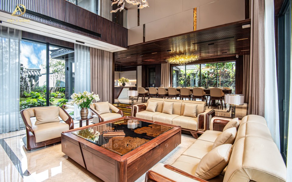 Thi công nội thất biệt thự gỗ óc chó tại Lào Cai